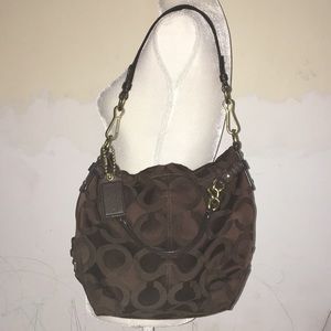 Coach Brown Hobo Shoulder Bag Signature Canvas